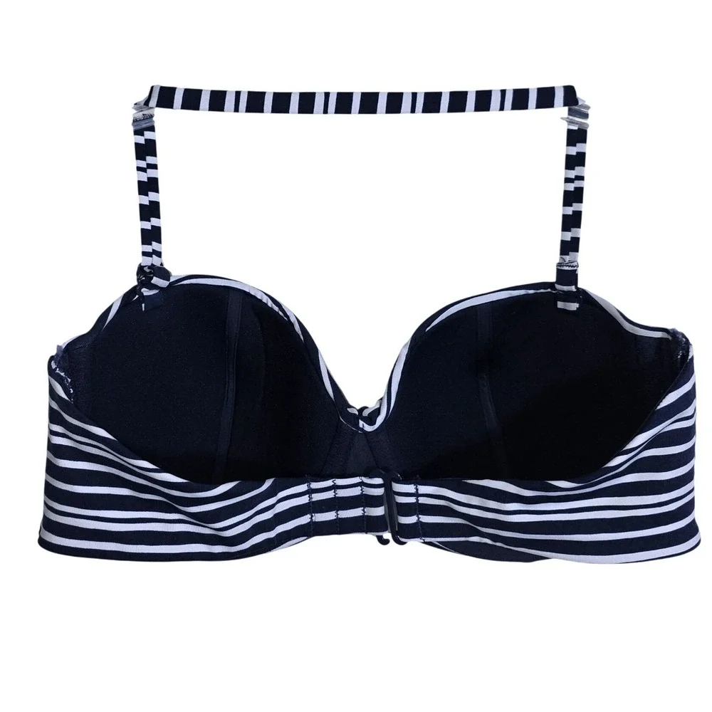 Bikini Set Womens Medium Navy White Striped High Leg Ruched EUC